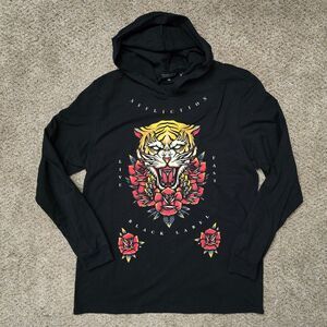 AFFLICTION Black Label Men's Screaming Tiger Rose Rhinestone 2XL Graphic Hoodie